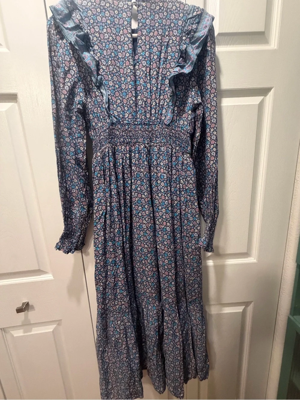 In Loom Navy Maxi Dress with Pink & Orange Floral Yoke - Picture 6 of 8